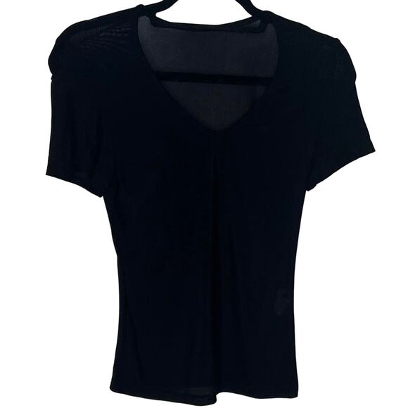 Y2K Sheer Top Short Sleeve Basic Vintage T-Shirt Stretch V-Neck Blouse Black S - Picture 1 of 8